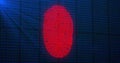 Image of digital biometric fingerprint computer interface icon on mesh black background