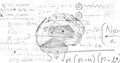 Image of digital brain and mathematical equations on white background Royalty Free Stock Photo