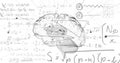 Image of digital brain and mathematical equations on white background Royalty Free Stock Photo
