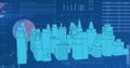 Image of digital city over data processing on blue background Royalty Free Stock Photo