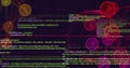 Image of digital computer icons interconnecting with lines and programming language data Royalty Free Stock Photo