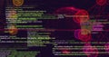 Image of digital computer icons interconnecting with lines and programming language data Royalty Free Stock Photo