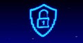 Image of digital computer interface online security blue glowing padlock icon on blue glowing ba Royalty Free Stock Photo