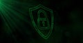 Image of digital computer interface online security green padlock icon on glowing background Royalty Free Stock Photo
