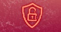 Image of digital computer interface online security red glowing padlock icon with plexus structu Royalty Free Stock Photo