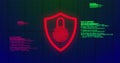 Image of digital computer interface online security red and green glowing padlock icon on blue g Royalty Free Stock Photo