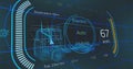 Image of digital dashboard data processing over truck icon in seamless pattern