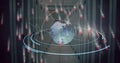 Image of digital data processing, binary coding and globe over computer servers Royalty Free Stock Photo