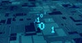 Image of digital data processing and binary coding over computer circuit board Royalty Free Stock Photo
