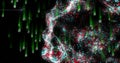 Image of digital data processing binary coding over floating mesh on black background Royalty Free Stock Photo