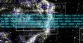 Image of digital data processing binary coding over floating mesh on black background Royalty Free Stock Photo