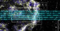 Image of digital data processing binary coding over floating mesh on black background Royalty Free Stock Photo