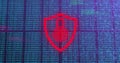 Image of digital data processing over biometric padlock and shield Royalty Free Stock Photo