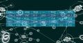 Image of digital data processing over network of connections with icons Royalty Free Stock Photo