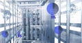 Image of digital data processing over server room Royalty Free Stock Photo