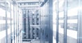 Image of digital data processing over server room Royalty Free Stock Photo