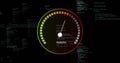 Image of digital data processing over speedometer on black background Royalty Free Stock Photo