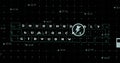 Image of a digital icon and data processing over grid network against black background Royalty Free Stock Photo