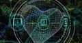 Image of digital icons with big data, heart shaped connections and data processing Royalty Free Stock Photo