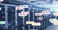 Image of digital icons and data processing over computer servers Royalty Free Stock Photo