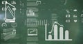 Image of digital icons and data processing over green background Royalty Free Stock Photo