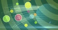 Image of digital icons over globe with binary coding on green background Royalty Free Stock Photo