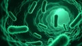 Microscopic view of bacteria a vibrant digital illustration featuring a tunnel structure and rodshaped microorganisms in emerald Royalty Free Stock Photo