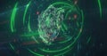 Image of digital interface with cybercrime online security warning and padlock in glowing tunnel