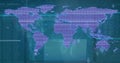 Image of digital interface and data processing over world map on blue background Royalty Free Stock Photo