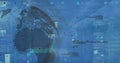 Image of digital interface and data processing over world map on blue background Royalty Free Stock Photo