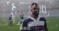 Image of digital interface with medical data processing over rugby players Royalty Free Stock Photo