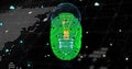 Image of digital lightbulb and media icons over world map and data processing