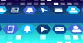 Image of digital online icons and blue stripe moving on blue background