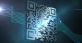 Image of digital qr code with glowing green lines