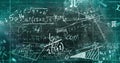 Image of digital science formula and math equation moving against grid pattern Royalty Free Stock Photo