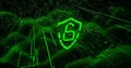 Image of digital shield with padlock over black background with green lines Royalty Free Stock Photo