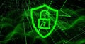 Image of digital shield with padlock over black background with green lines Royalty Free Stock Photo