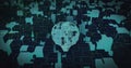 Image of digital wireframe globe floating among abstract data blocks in virtual space