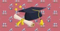 Image of diploma and graduation hat over chemistry icons Royalty Free Stock Photo