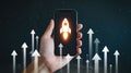 Mobile App Startup Concept with Hand Holding Phone Showing Rocket Launch Illustration Royalty Free Stock Photo