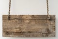 Rustic Wooden Signboard Suspended by Twisted Rope, Ideal for Custom Branding and Vintage Decor. Generative Ai Royalty Free Stock Photo