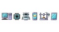 Tech Gadgets: Whimsical Cartoon Icons on a White Background for Designers Royalty Free Stock Photo