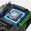 Close-up view of a computer motherboard with cpu socket Royalty Free Stock Photo