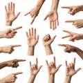Various hand gestures depicted in a grid pattern on a white background Royalty Free Stock Photo