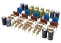 Assorted electronic capacitors and resistors in various sizes and colors Royalty Free Stock Photo