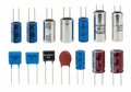 Assorted electronic capacitors and resistors in various sizes and colors Royalty Free Stock Photo