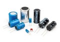 Assorted electronic capacitors and resistors in various sizes and styles Royalty Free Stock Photo