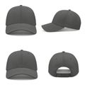 Four views of a dark grey baseball cap with a flat brim and adjustable back Royalty Free Stock Photo