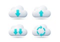 Four cloud icons representing upload download sync and recycle data storage operations isolated on white background Royalty Free Stock Photo