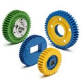 Colorful assortment of mechanical gears in different sizes and configurations Royalty Free Stock Photo